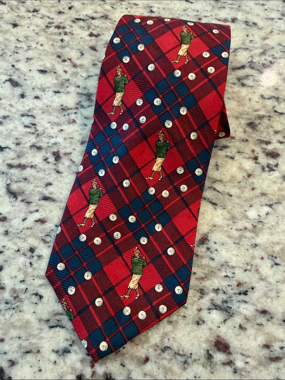 Robert Talbott Red Plaid Tie with Golf Motif